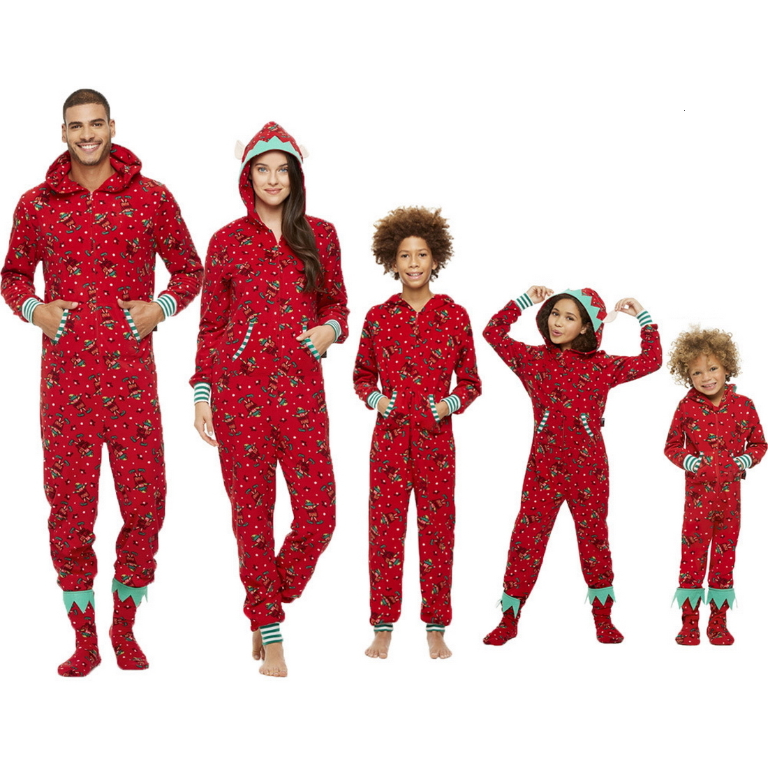 Family Matching Outfits Christmas Pajamas Set Mother Fahter Kids Cute Soft Hooded Rompers Overalls Jumpsuits Xmas Look 221122