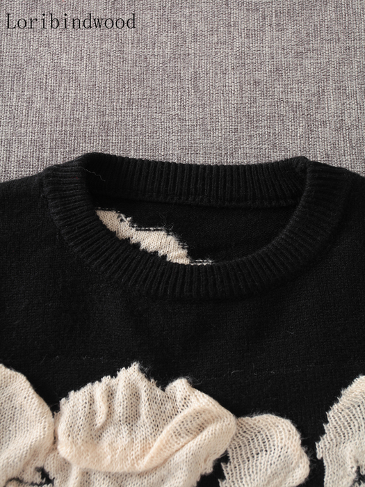 Women's Sweaters Autumn Winter Floral Print Women Knitted Pullover Femme High Quality Oversize black Jumper 221123