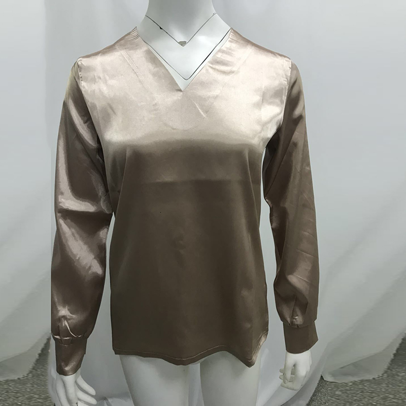 Women's Jumpsuits Rompers Casual Long Sleeve Button Shirt Sexy Fashion V Neck Satin Blouse Women's Slim Blusas Office Lady Shirt Elegant Shi