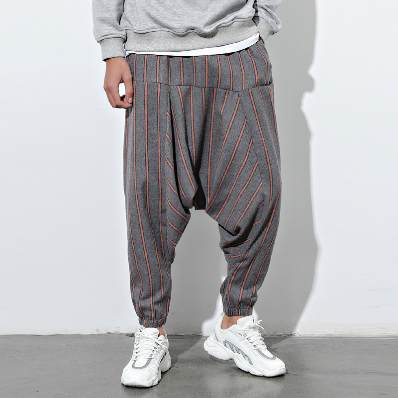 Men's Tracksuits Men Striped Pants Summer Drop Crotch Loose Vintage Boho Trousers Male Cotton Harem Hip Hop Streetwear Wide Leg 221122