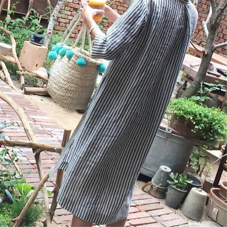 Women's Jumpsuits Rompers Ladies Casual Shirt Women Blouses Turn Down Collar Shirt Casual Tunic Feminine Women's large loose sleeves striped