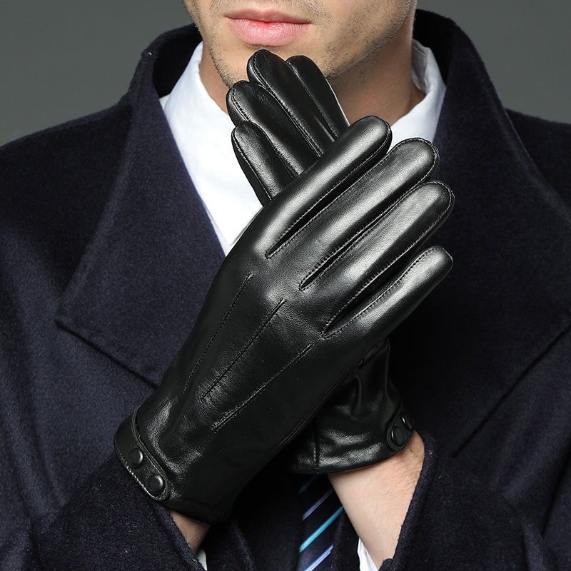 Winter Mens Leather Gloves Matt Fur Mittens PU Five Fingers Black With Tag Wholesale