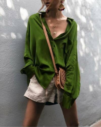 Women's Jumpsuits Rompers Harajuku Spring Autumn Women Blouse Long Sleeve Casual Shirts Leisure Satin Shirt Office Ladies Blue Red Green Tops 221