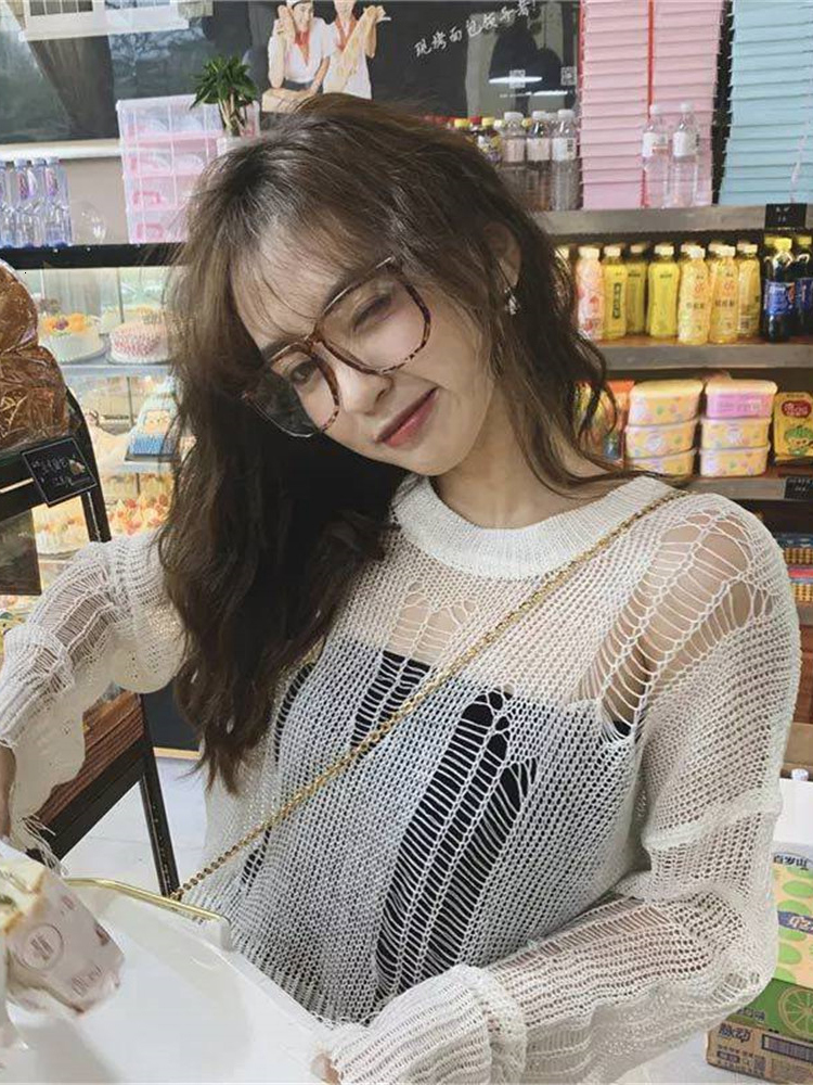 Women's Sweaters Spring Summer Knitted Women Pullover Jumper Hollow Out Autumn Long Sleeve O-Neck Female Casual Ladies Short Top 221123