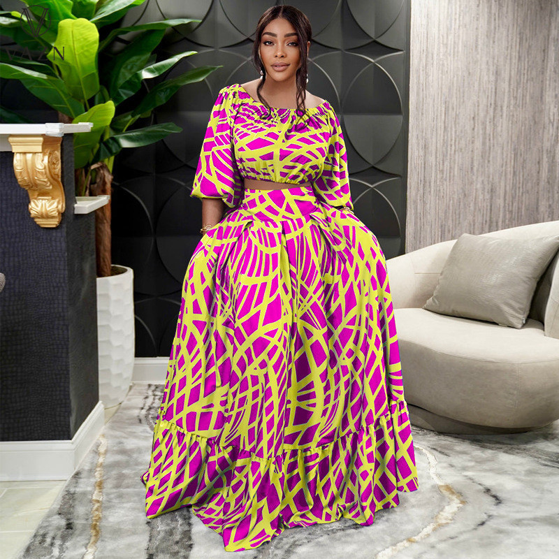 Two Piece Dress VAZN Autumn Highend Chiffon Bohemian Young Vacation Casual Nature Full Sleeve Long Loose Skirts Women 2 Piece Set 221123