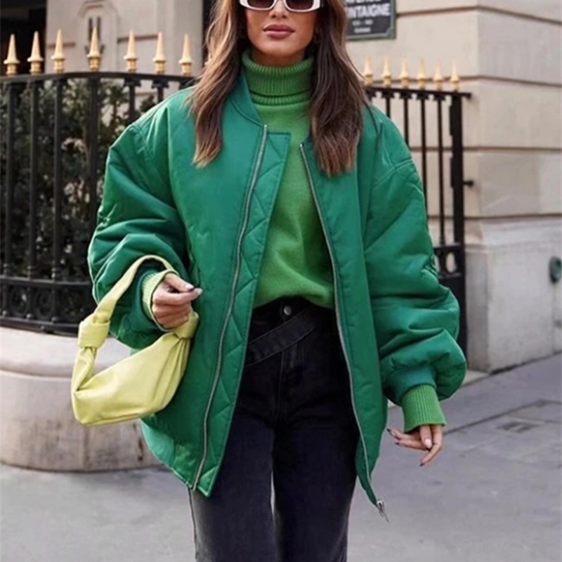 Womens Jackets Women Casual Solid Pocket Bomber Jacket Female Loose Cotton Clothing Coat Autumn Fashion Chic Warm Parka Outwear 221122