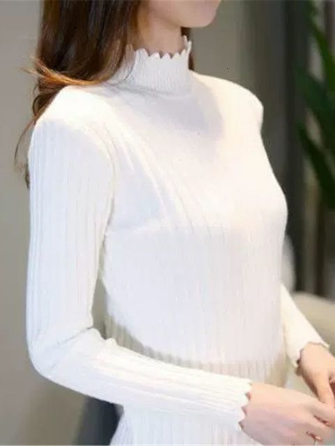 Women's Sweaters Korean autumn winter sweater female half turtleneck long sleeve bottoming Shirt Short slim knit thickened solid twist 221123