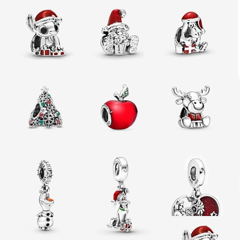 Silver Fits Pandora Bracelets 20Pcs Santa Claus Christmas Trees Elk Apple Sier Charms Bracelet Beads For Jewelry Making 925 Sterling Dh9Jd