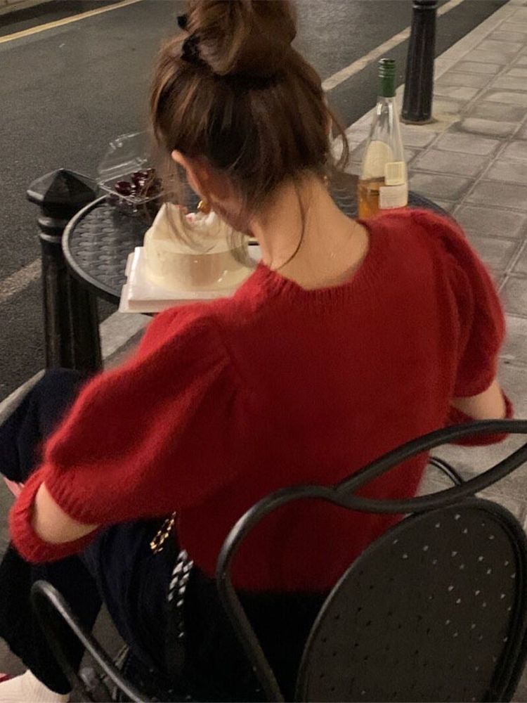 Women's Sweaters Sexy Off Shoulder Women Knitted Pullover Slim Puff Sleeve Knit Tops O Neck Long Sleeves Soft Pullovers ZY6641 221123
