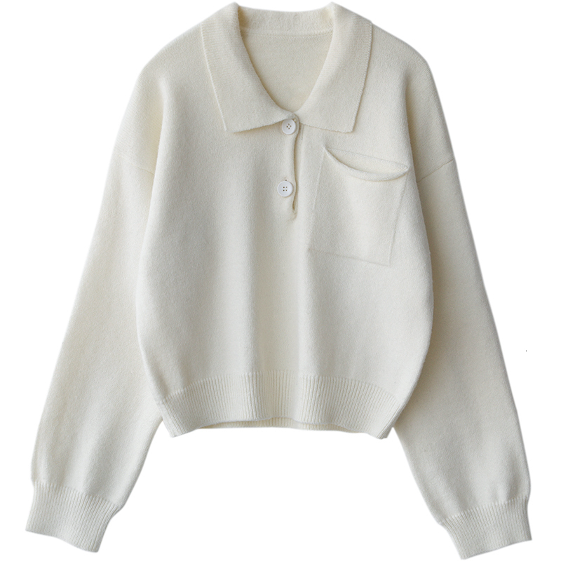 Women's Sweaters CHIC VEN Fashion Vintage Polo Collar Short Sweater Solid Straight White Jumpers Office Lady Pullovers Spring Autumn 221123