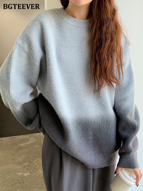 Women's Sweaters BGTEEVER Stylish Gradient Women Autumn Winter O-neck Long Sleeve Loose Female Pullovers Jumpers 221123