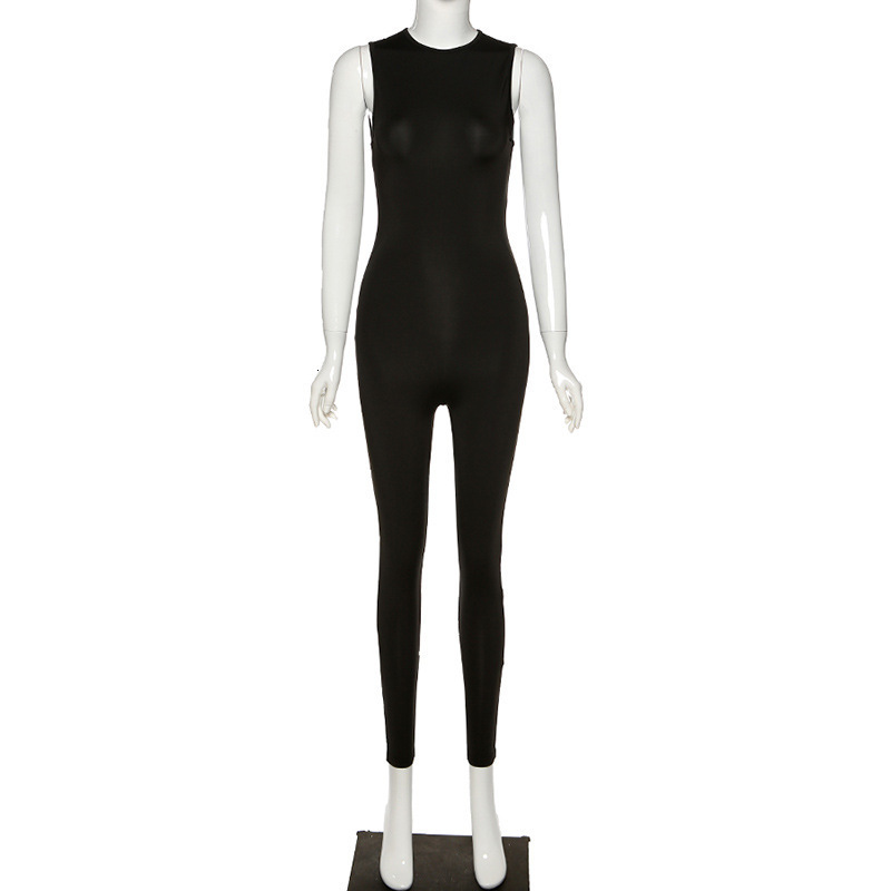 Women's Jumpsuits Rompers Solid Jumpsuit Women Summer Casual O Neck Sleeveless Pencil Pants Body Sportswear Fitness Bodycon Rompers Womens Jumpsu