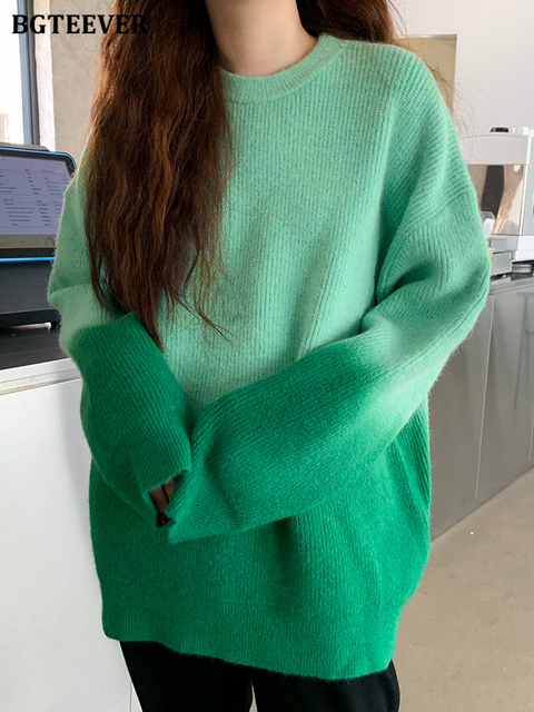 Women's Sweaters BGTEEVER Stylish Gradient Women Autumn Winter O-neck Long Sleeve Loose Female Pullovers Jumpers 221123