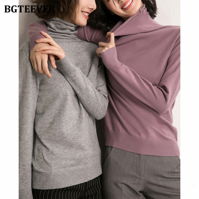 Women's Sweaters BGTEEVER Chic Turtleneck Knitted Female Pullovers Elegant Full Sleeve Slim Sweater Autumn Winter Knitwear Tops 221123