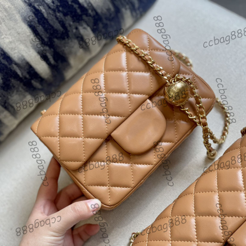 Womens Designer Classic Mini Flap Sqaure Shoulder Bags With Gold Ball Purse Lambskin Real Leather Cosmetic Case Outdoor Saoche Designer Handbags 17CM/20CM