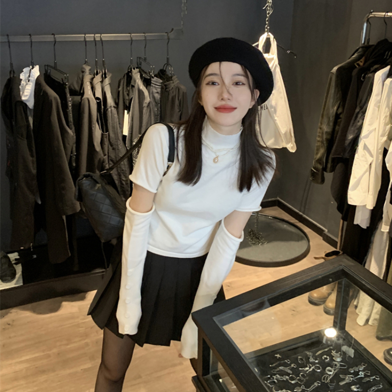 Women's Sweaters Pullovers Woman Spliced Fashion Solid Half High Collar Casual Office Ladies Slim All-match Streetwear Korean Style Simple Autumn