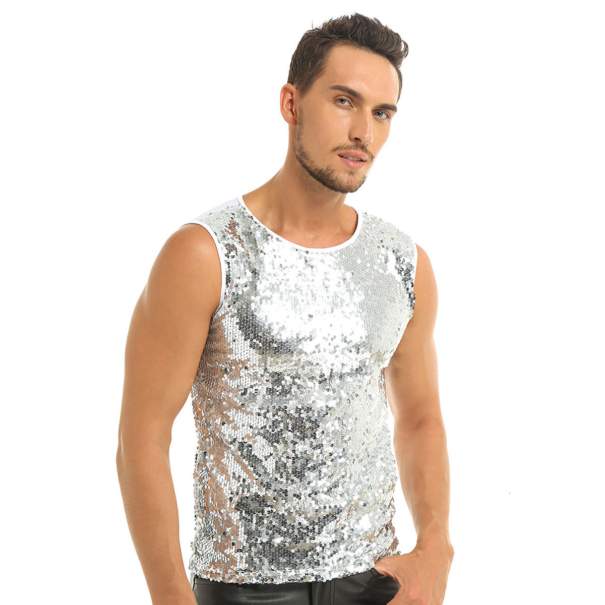 Men's Tank Tops Mens Summer Sleeveless Crew Neck Sequin Slim Fitted Vest Top Tee Tshirts Festival Rave Party Clubwear 221122