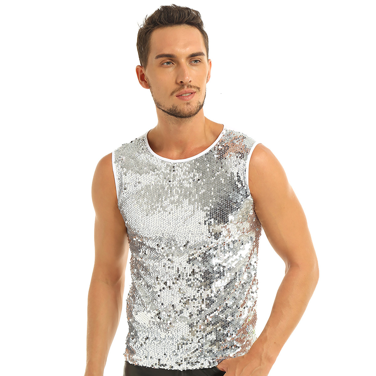 Men's Tank Tops Mens Summer Sleeveless Crew Neck Sequin Slim Fitted Vest Top Tee Tshirts Festival Rave Party Clubwear 221122
