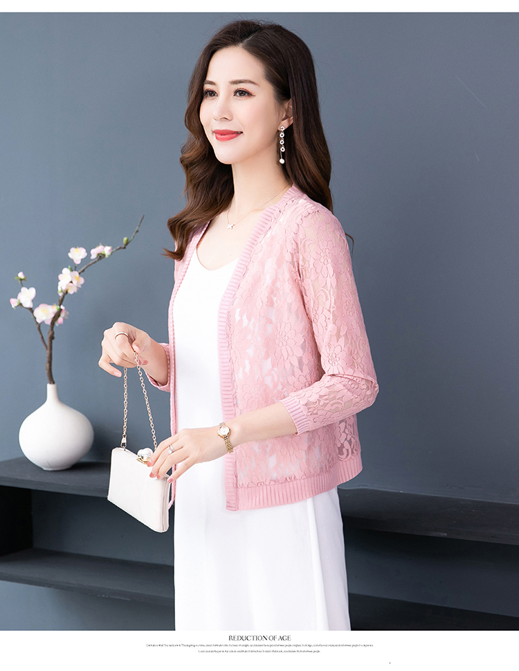 Women's Knits Tees Women Lace Cardigan Summer Thin Coat Half Sleeve Elegant Mesh Shrug Crochet Blusas Top Outwear 221123