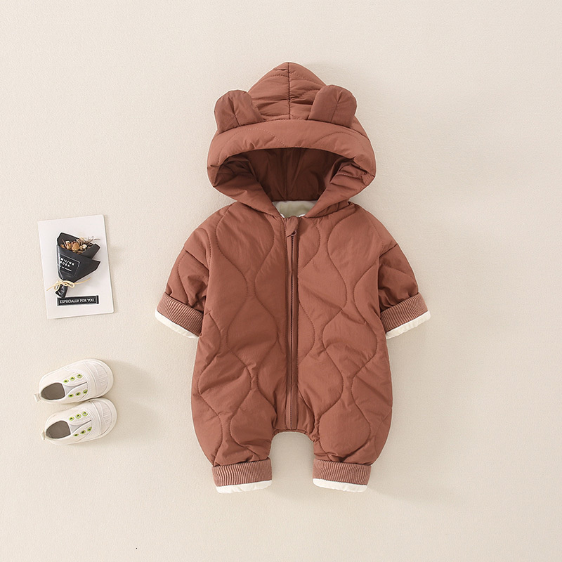 Rompers 3-24M Winter Thick born Baby Girls Boys Hooded Cotton Infant Clothes Outfit Jumpsuit Warm Snow Outdoor Clothing 221122