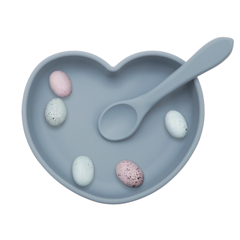 Cups Dishes Utensils Heart Shape Dinnerware Silicone Cookware Plate For Food Feeding BPA Free Dining Appliance Training Spoon Tableware Baby Stuff 221