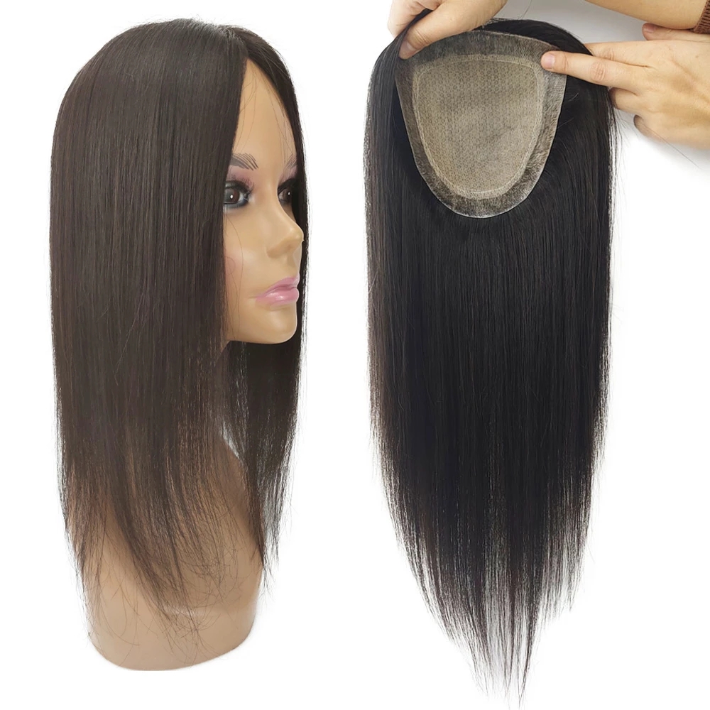 Factory wholesale Skin Base Human Hair Topper With 4 Clips In Silk Top Virgin European Hair Toupee for Women Fine Hairpiece 12X13cm 5x5inch