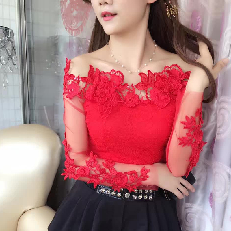 Women's Jumpsuits Rompers Summer Fashion Lace Blouse Sexy Slash Neck one off Shoulder Shirts Ladies Office korean Tops Long sleeved autumn costum