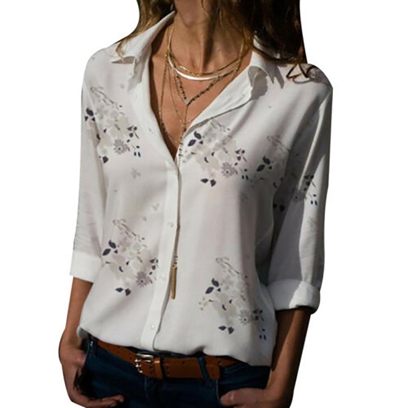 Women's Jumpsuits Rompers Summer Dioufond Women print Blouses Long Sleeve Shirt Turn Down Collar Floral Blouse Plus Size Women Vintage Cotton Shi