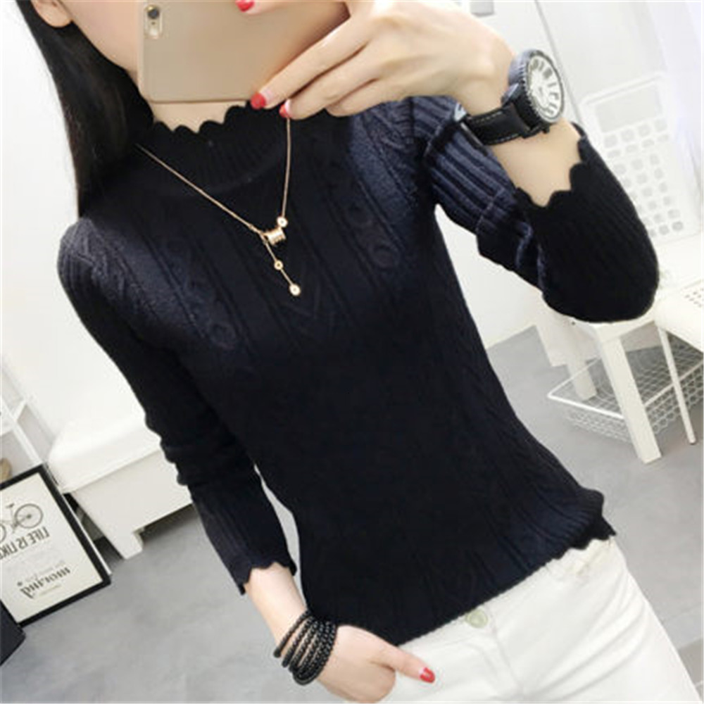 Women's Sweaters Korean autumn winter sweater female half turtleneck long sleeve bottoming Shirt Short slim knit thickened solid twist 221123