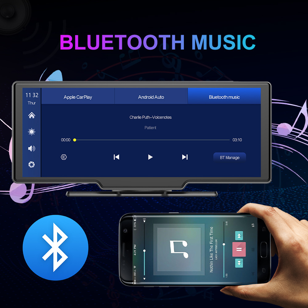 HD Touch 10.26 Car CarPlay & Android Auto Video Monitor Navigation, Mirror Link, 64GB DVR, 1080p Front & Rearview Vehicle Cameras