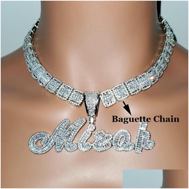 Pendant Necklaces Custom Brush Cursive Iced Out Letter Pendant Name Necklace Baguettes Chain Micro Paved Cz Personalized Hiphop Jewe Dhyj0
Pendant Necklaces Custom Brush Cursive Iced Out Letter Pendant Name Necklace Baguettes Chain Micro Paved Cz Personalized Hiphop Jewe Dhyj0