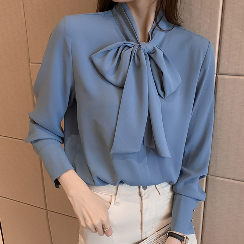 Women's Jumpsuits Rompers H Han Queen Spring Autumn Simple Office Lady Blouse Female Shirt Bow Tops Long Sleeve Casual Korean OL Style Loose Blou