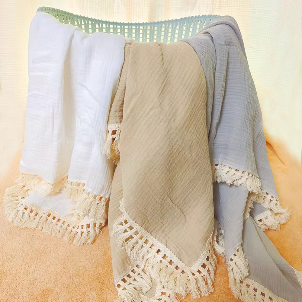 Sleeping Bags Cotton Muslin Swaddle Blankets for born Baby Tassel Receiving Blanket Born Wrap Infant Quilt Bed Cover 221122