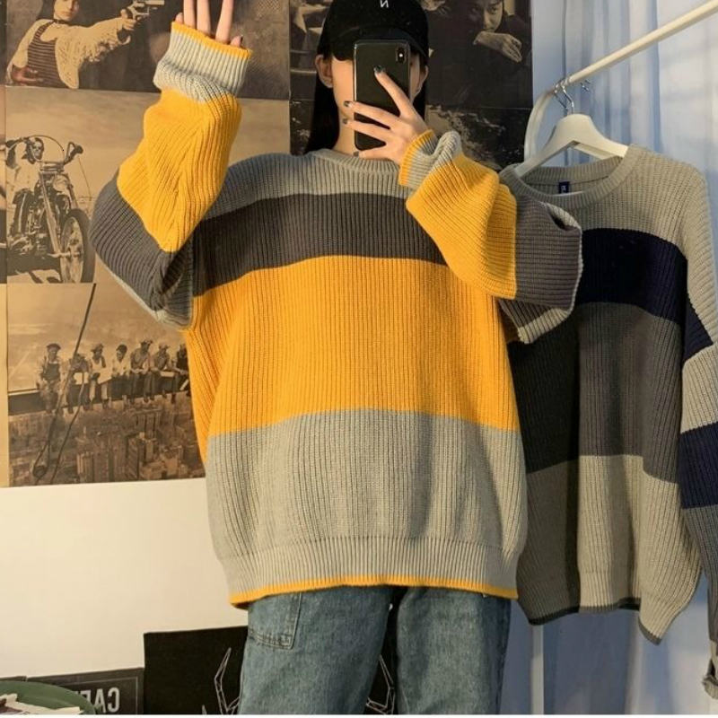 Women's Sweaters Pullovers Women High Street Chic BF Style Striped Harajuku Loose Soft Teens Clothing Fall Stylish Long Sleeve Feminino Knitwear 