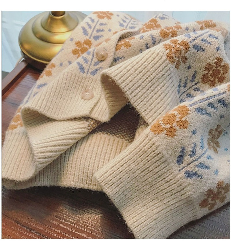 Women's Knits Tees Spring Autumn Women Young Style Prairie Chic Flowers Raglan Sleeve Floral Harajuku Sweater Knitted Cardigan Jumpers Thin cloth