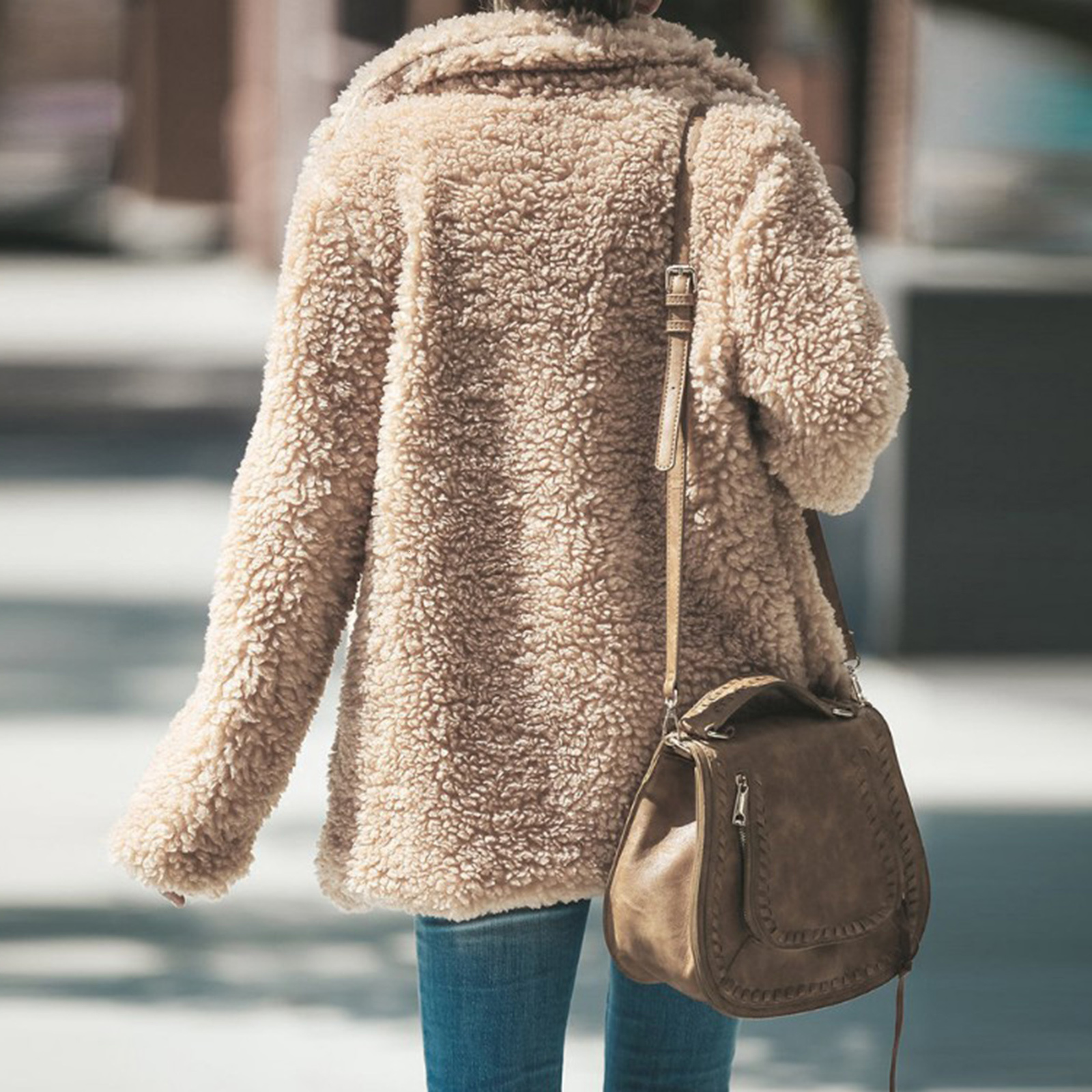 Women's Fur Faux Teddy Coat s Long Sleeve Fluffy Jackets Winter Warm Female Jacket Oversized Casual 221123