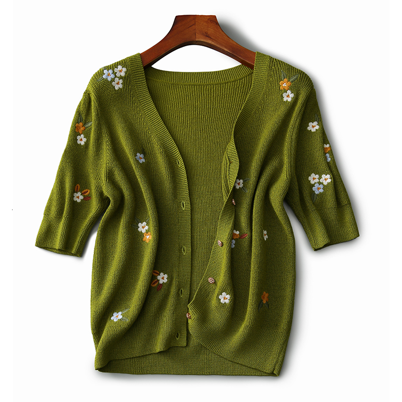 Women's Knits Tees Knitted Cardigan Sweater Tops Short Sleeve Embroidery Knit Pullover Blusas Mujer De Moda Cardigans E980 221123