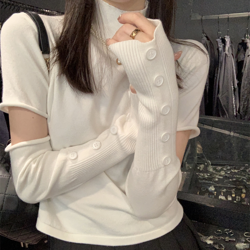 Women's Sweaters Pullovers Woman Spliced Fashion Solid Half High Collar Casual Office Ladies Slim All-match Streetwear Korean Style Simple Autumn
