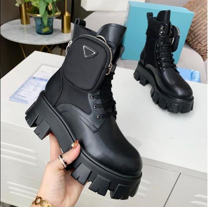 2022 Women Designers oversized leather shoes men Boots Ankle Martin monolith boot military inspired combat Platform womens bottom nylon bouch with bags