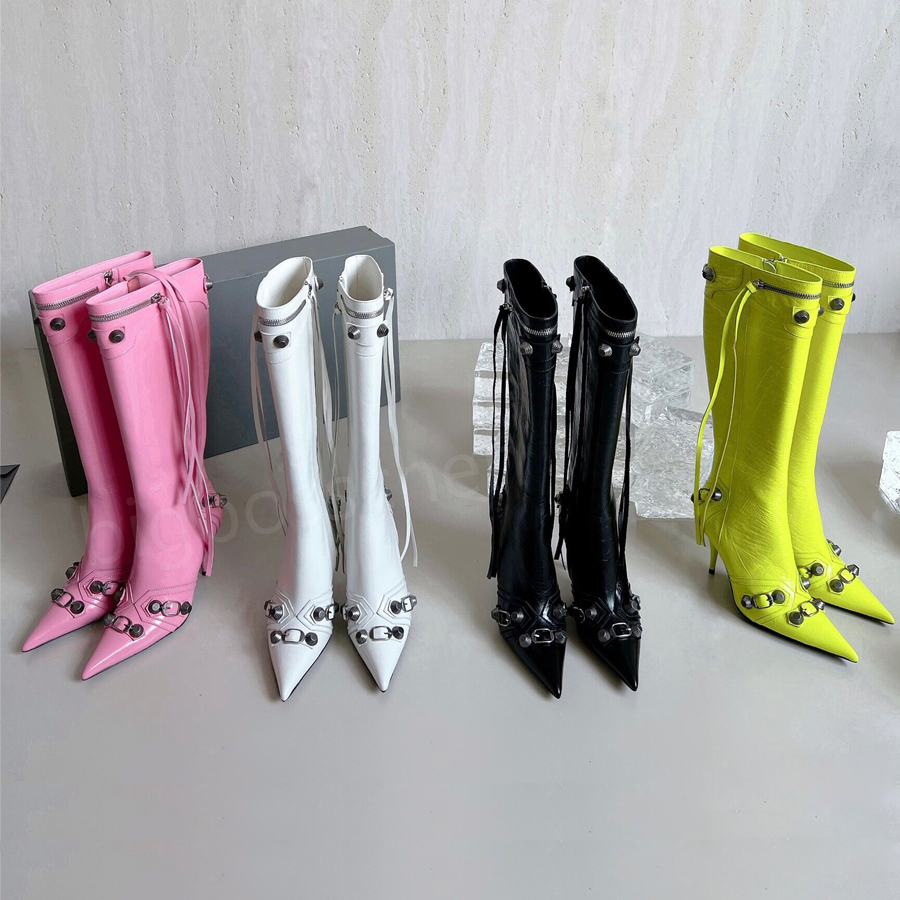 Punk knee high boots Women's motorcycle fashion tassel boots designer Paris luxury leather pointed thin heel rivet zipper high-heeled shoes Size 35-40 With box, Black
Punk knee high boots Women's motorcycle fashion tassel boots designer Paris luxury leather pointed thin heel rivet zipper high-heeled shoes Size 35-40 With box, Black