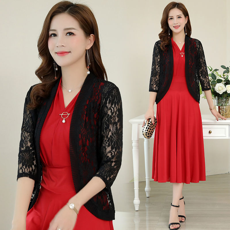Women's Knits Tees Women Lace Cardigan Summer Thin Coat Half Sleeve Elegant Mesh Shrug Crochet Blusas Top Outwear 221123