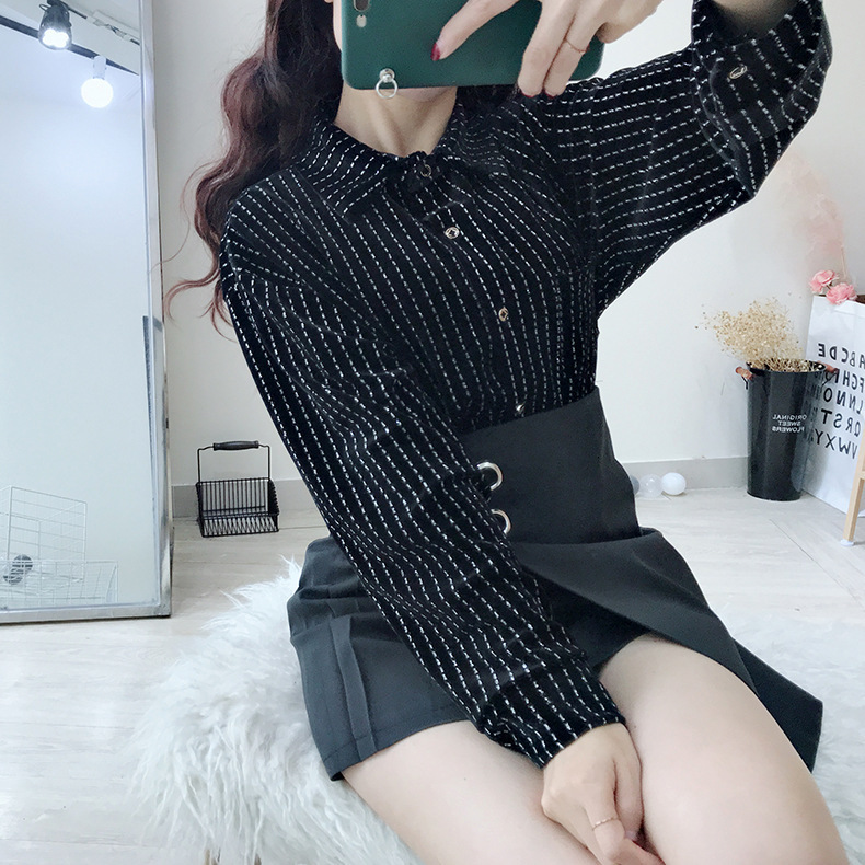 Women's Jumpsuits Rompers One Size Women Loose Velour Blouses Ladies Tops Spring and Autunm Vintage Woman Black Long Sleeve Classics Female Shirt