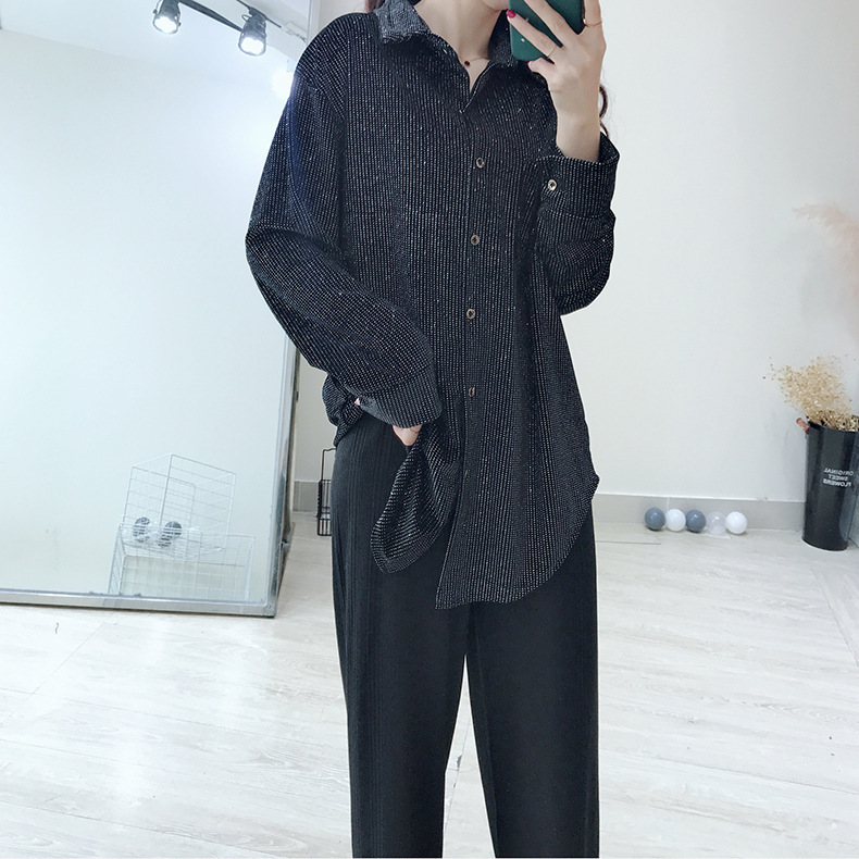 Women's Jumpsuits Rompers One Size Women Loose Velour Blouses Ladies Tops Spring and Autunm Vintage Woman Black Long Sleeve Classics Female Shirt