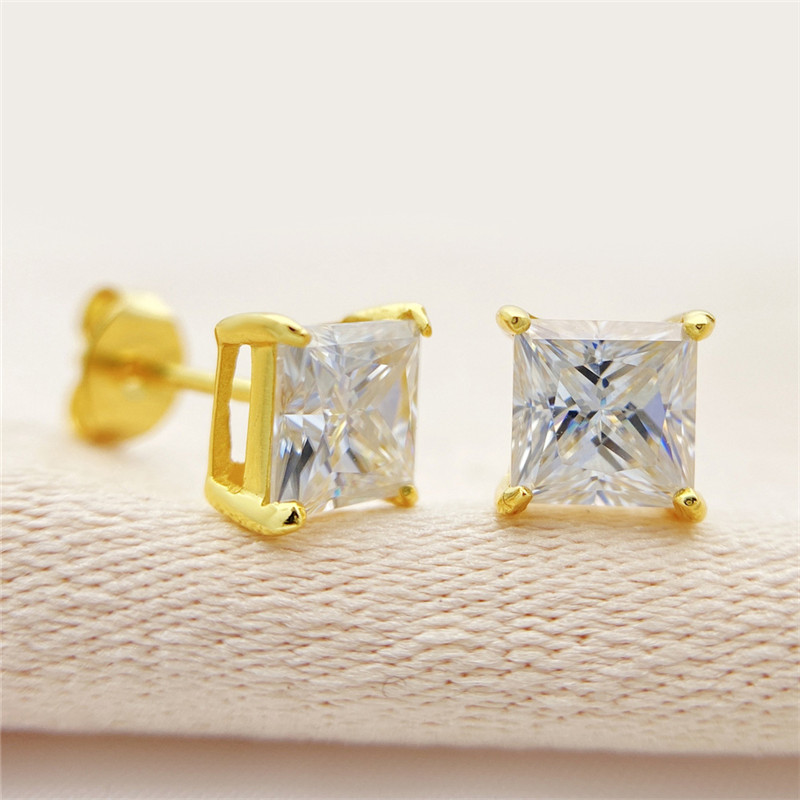 4mm-8mm S925 Sterling Silver Gold Plated Pass Test Moissanite Diamond Earrings Studs Nice Gift for Men Women