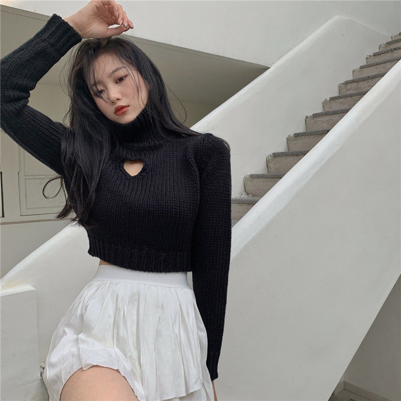 Women's Sweaters Pullover Women Leisure Solid Hollow Out Fashion Elegant Slim All-match Female Cropped Turtleneck Sweater College Korean Style 22