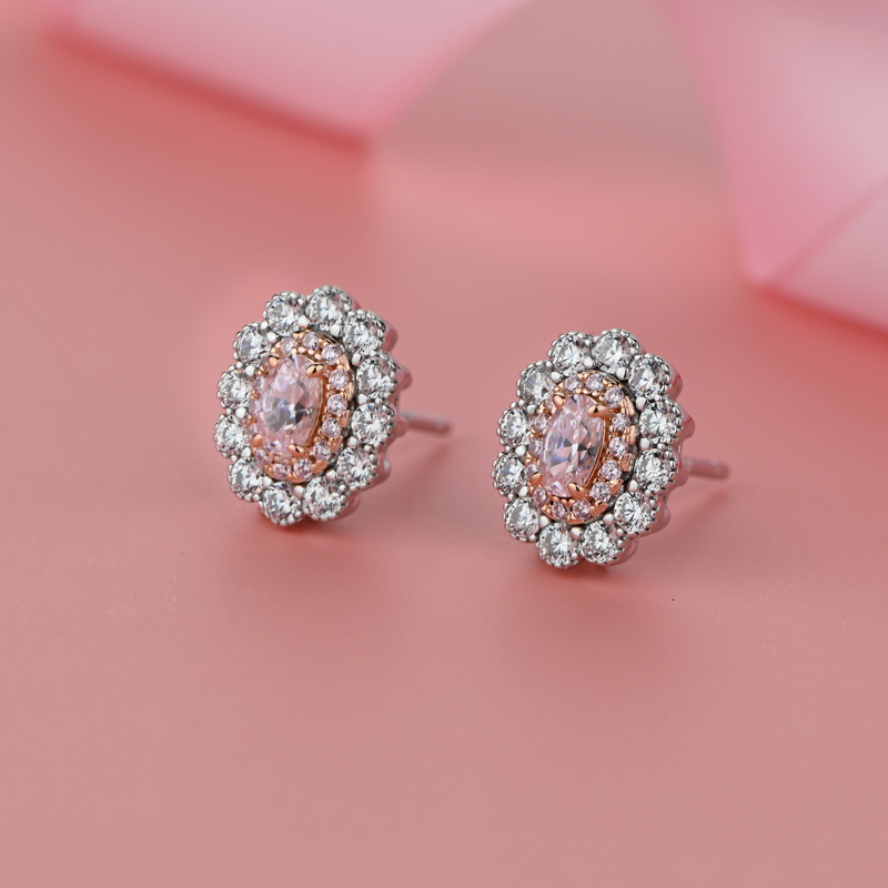 Stud OEVAS 100% 925 Sterling Silver Sparkling Pink Yellow Zircon Flower High Carbon Diamond Earrings Women Party Fine Jewelry 221119