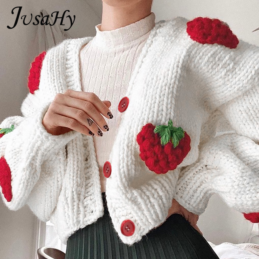 Women's Knits Tees JuSaHy Elegant Strawberry Decoration Christmas Cardigan Sweaters for Women Girls' Single Breasted Loose V-Neck Coat Cloth