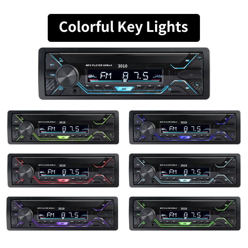 XINMY Car Radio Audio 1din Bluetooth Stereo MP3 Player FM Receiver 60Wx4 With Colorful Lights AUX/USB/TF Card In Dash Kit