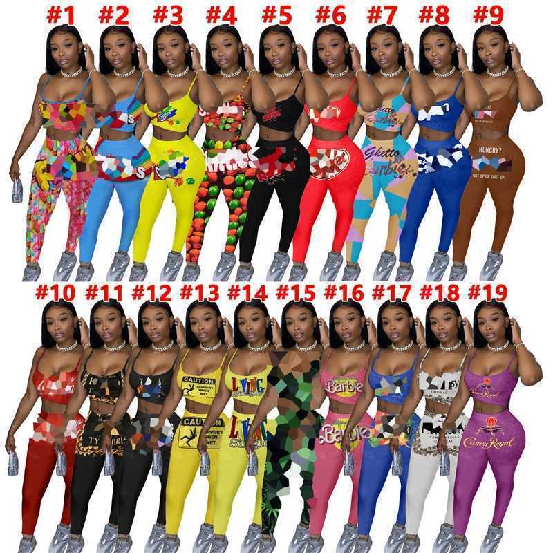 Retail Women Tracksuits 2 Piece Set Fashion Print Sling Vest Pencil Pants Outfits Ladies New Casual T Shirt Trousers Jogging Suits Sportwear DHL
