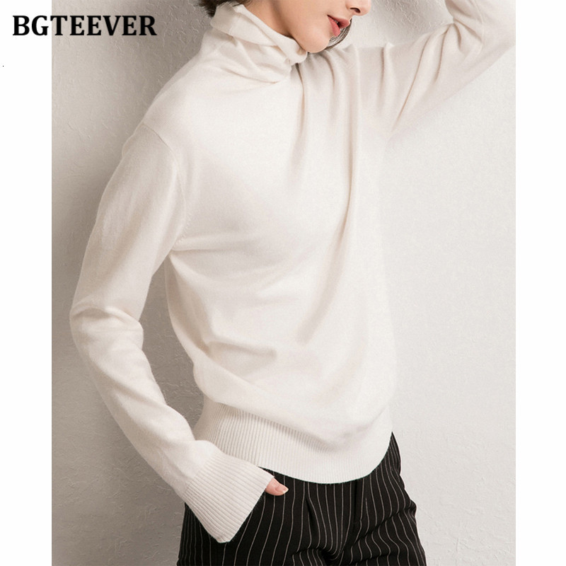 Women's Sweaters BGTEEVER Chic Turtleneck Knitted Female Pullovers Elegant Full Sleeve Slim Sweater Autumn Winter Knitwear Tops 221123